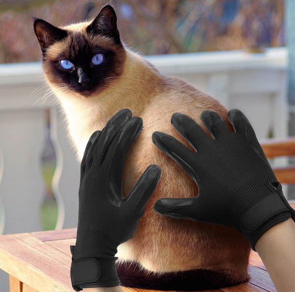 Compawions Grooming Gloves Version2 - Left and Right - Enhanced Five Finger Design - For Cats, Dogs & Horses - Your Pet Will Love It - FREE Shipping