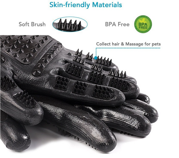 Compawions Grooming Gloves Version2 - Left and Right - Enhanced Five Finger Design - For Cats, Dogs & Horses - Your Pet Will Love It - FREE Shipping