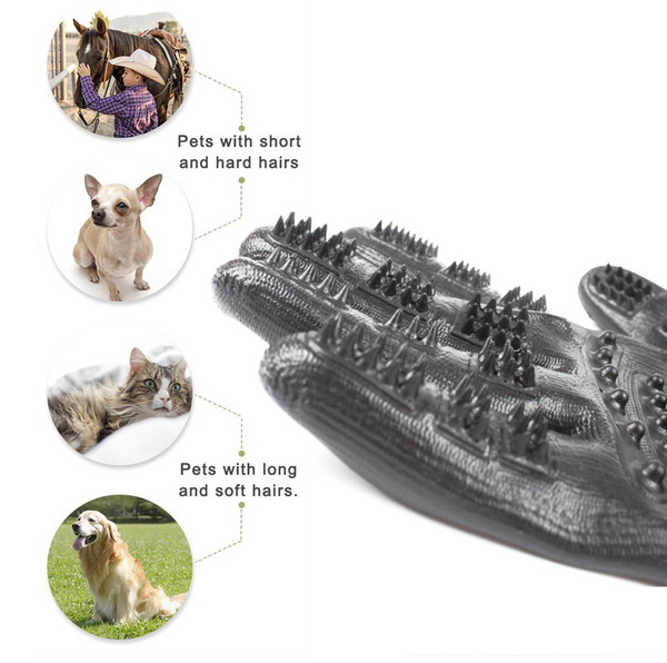 Compawions Grooming Gloves Version2 - Left and Right - Enhanced Five Finger Design - For Cats, Dogs & Horses - Your Pet Will Love It - FREE Shipping